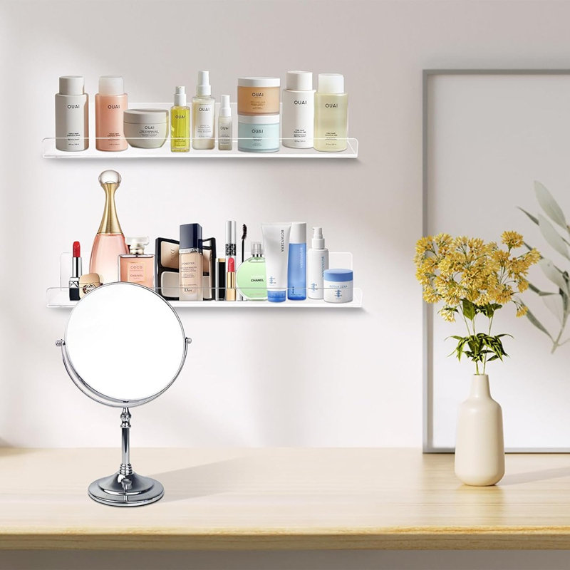 4 Pack Acrylic Shelves For Wall, 15" Clear Acrylic Floating Shelves For Bathroom Bedroom, Invisible Bookshelf Wall Ledge Storage Shelf Books Perfume Toys Action Figure Display Shelves