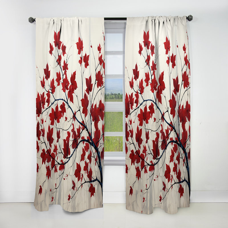 Red Leaves Scarlet Simplicity - Leaves Curtain - Velvet Blackout Floral Curtain - 1 Panels, 52" W x 108" L