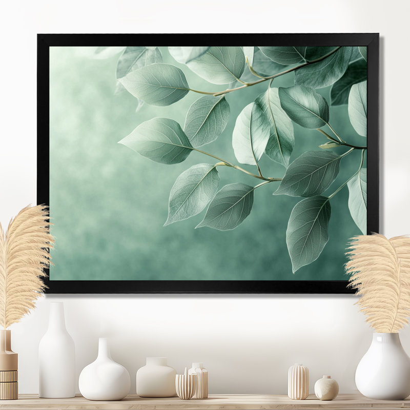 Feuilles de jade monochromes monochromes I - feuilles, art mural, Reproduction encadrée d'une seule photo, H 12 po x l 20 po