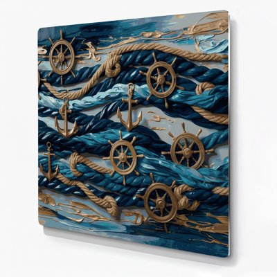 Art mural en métal gris, éléments nautiques simplifiés