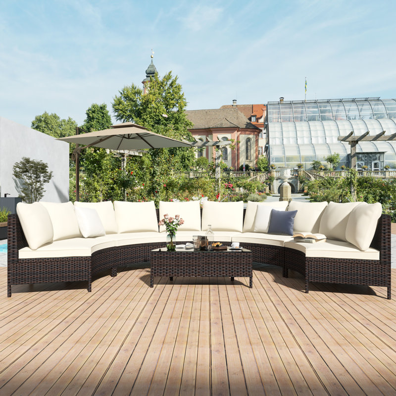 Ensemble de canapé modulaire d'extérieur courbé en osier brun 5 pièces 5 pièces, Beige