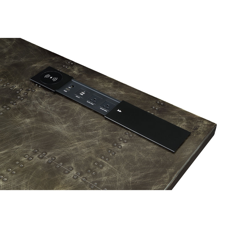 Kajana 2-Drawers Executive Desk with USB in Bronze Aluminum