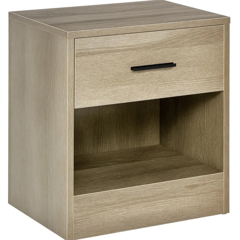 Table d'appoint avec tiroir et tablette de rangement, table de bout pour toutes les pièces, grain de bois gris, Gris antique