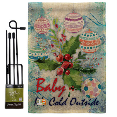 Le bébé froid de l’hiver wonderland, impressions de polyester de 2 côtés 19 x 13 po drapeau de jardin