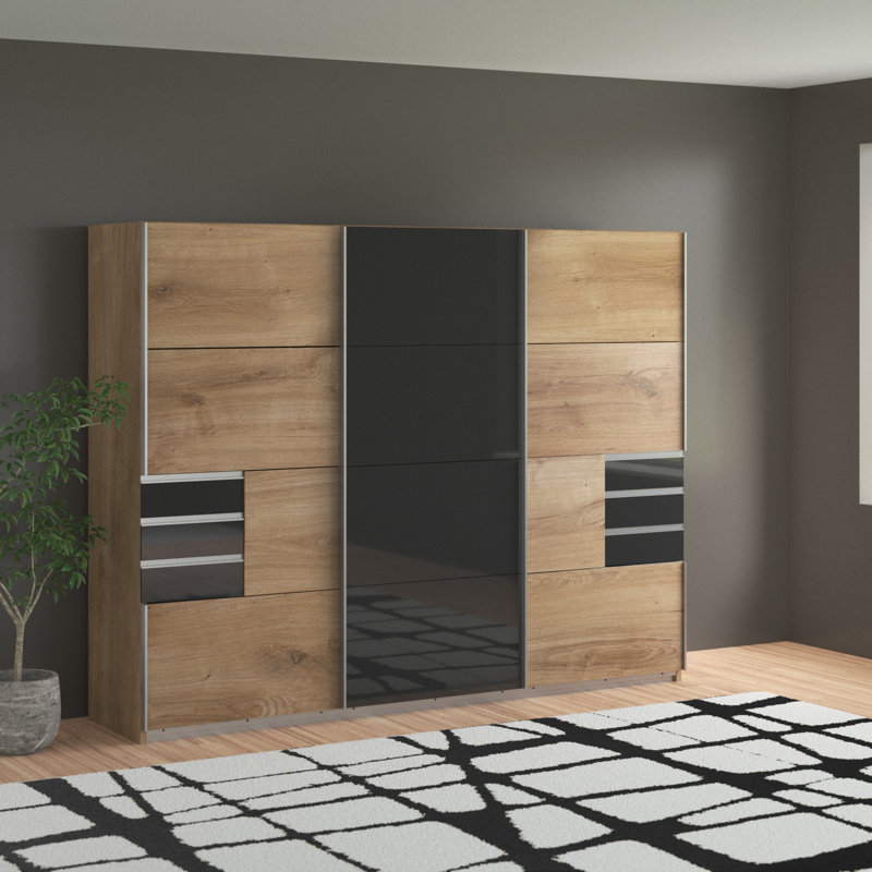 Wyler 3 Door Manufactured Wood Wardrobe, Plank Oak/Graphite