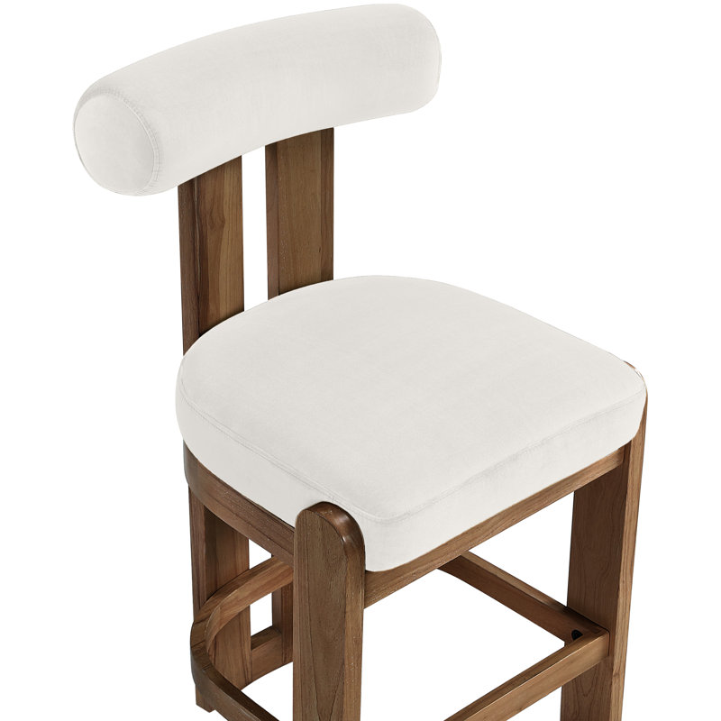 Tabouret de comptoir Arienzo, Noyer, Velours crème