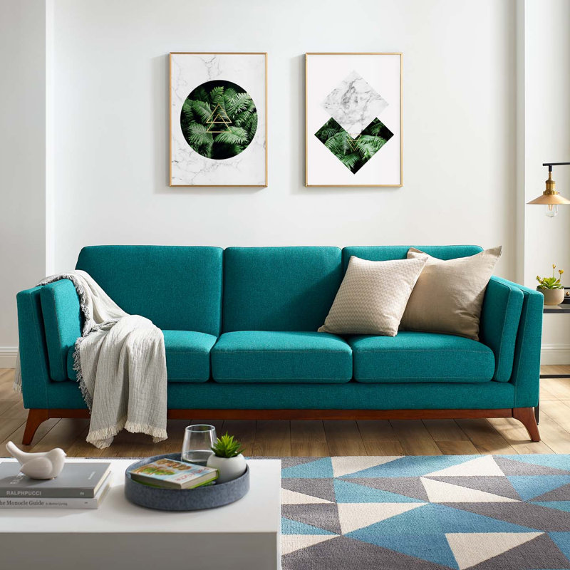 Modway Chance Upholstered Fabric Sofa, Teal Plainweave