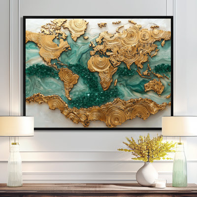 Emerald Crystals World Map Wood Slide I - Art mural carte du monde