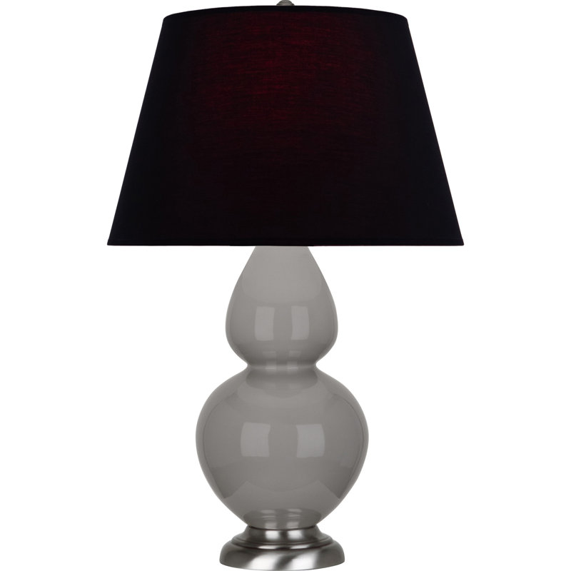 Lampe de table double gourde en céramique, Noir / Rouge, Taupe fumé émaillé / argent antique, Argent argent