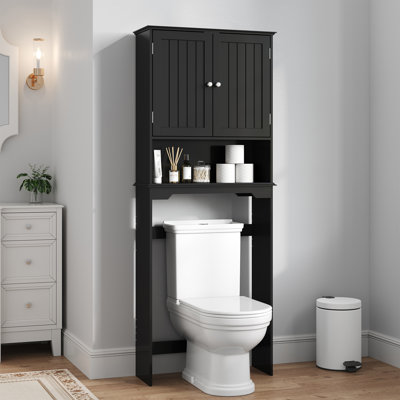 Over The Toilet Storage Cabinet, Bathroom Shelf Organizer with Adjustable Shelves and Back Strap