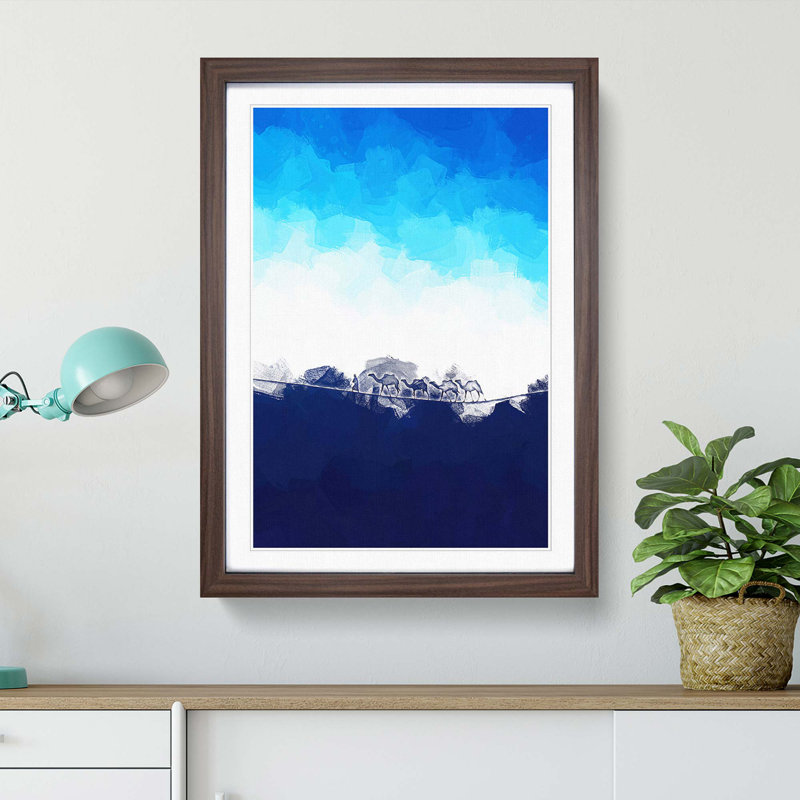 Camels Trekking in Morocco in Abstract - Picture Frame Graphic Art Print, 65cm H x 48cm W x 2cm D, Walnut Framed