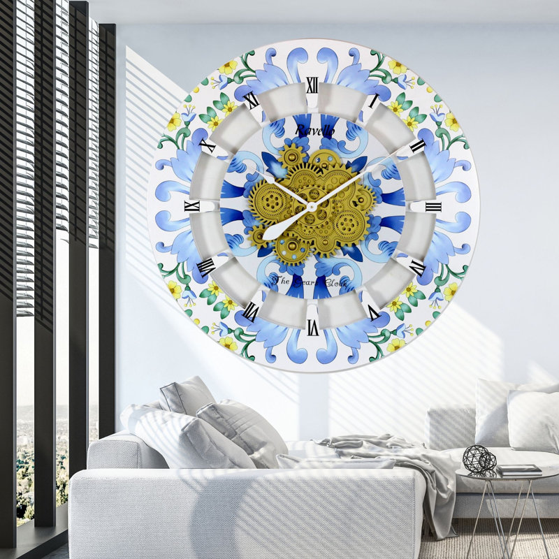 Oversized 36" Industrial Steampunk Wall Clock with Moving Gears