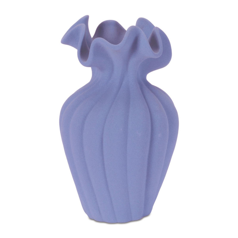 Scalloped Ribbed Stoneware Vase 7.75"H, 7.85"
