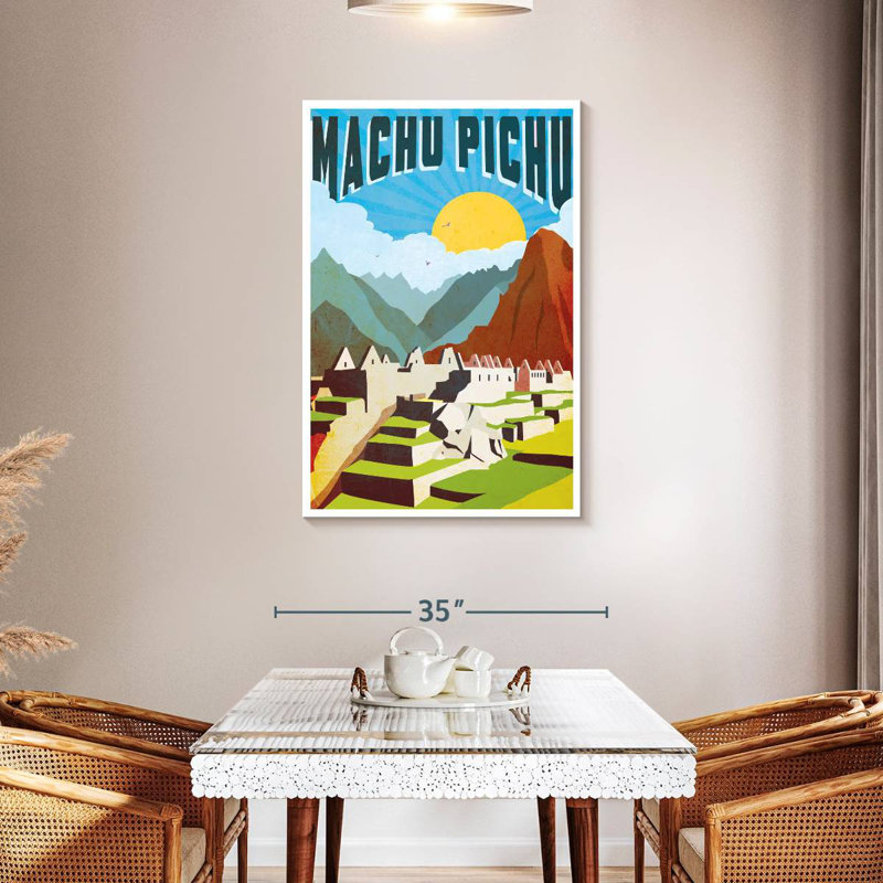Affiche rétro du Machu Picchu, H 45 po x l 30 po
