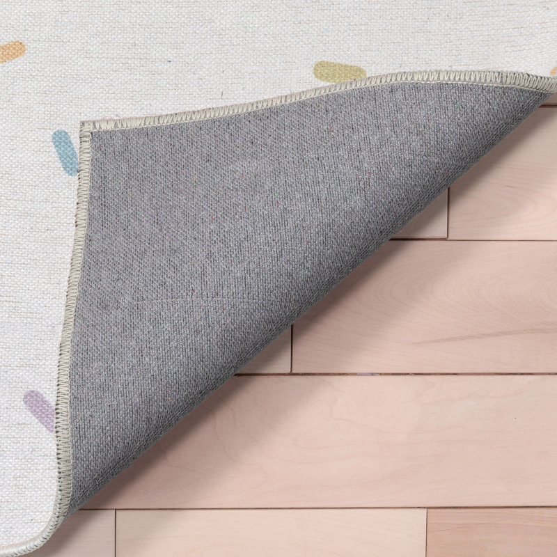 White and Multicolor Chenille Flat Woven Kids Rug, 6' x 9'