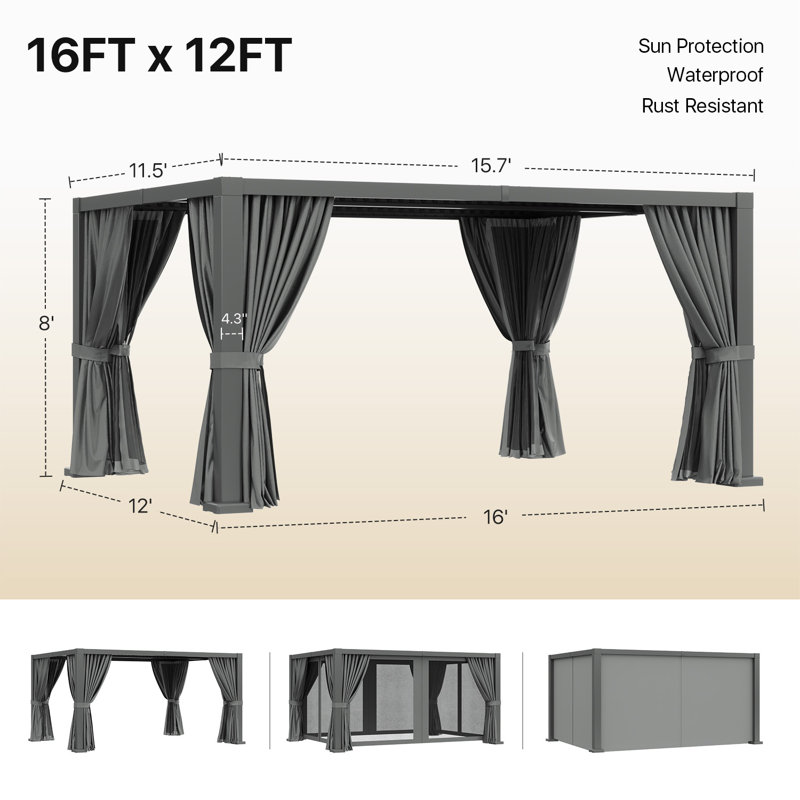 16 pi L 12 pi. Pergola en aluminium