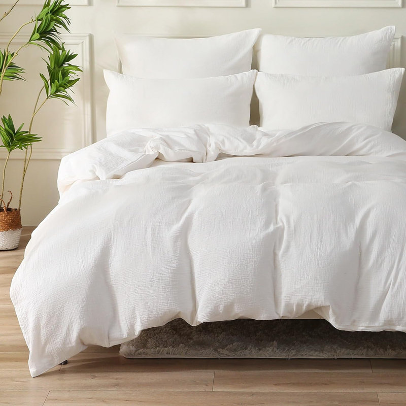 Ensemble de housse de couette en satin de coton, Blanc, Housse de couette très grand californien + 2 taie