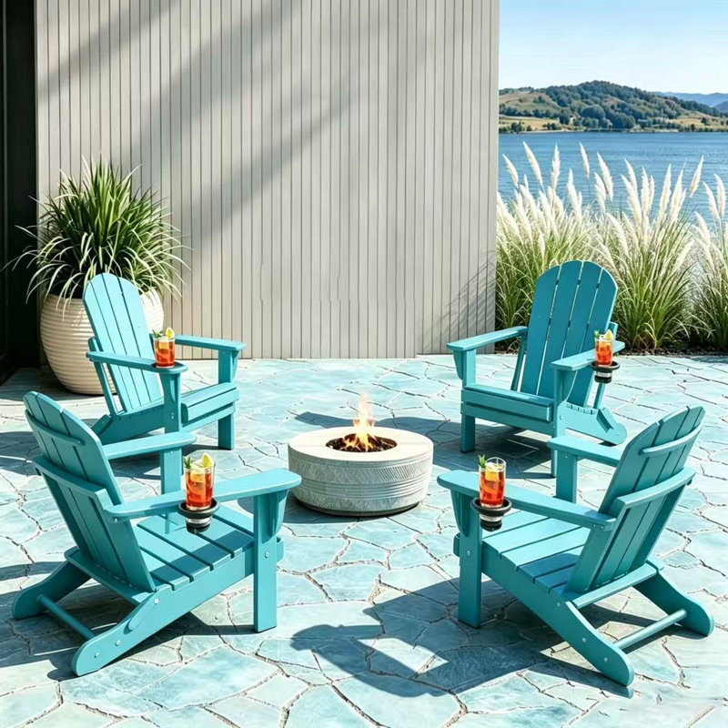 Chaise Adirondack pliante en plastique Lutie, Bleu Aruba
