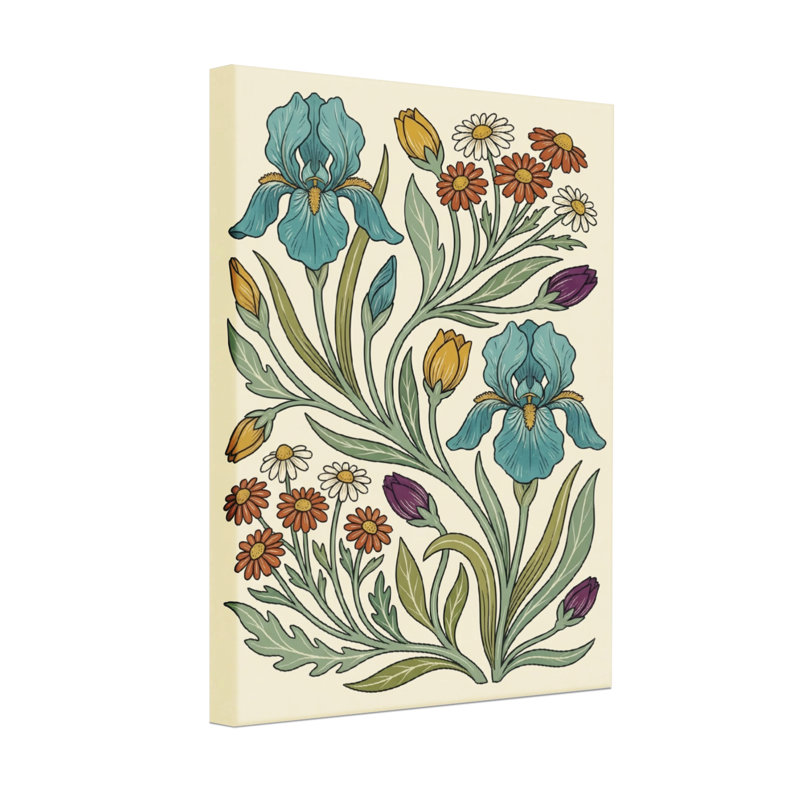 Arrangement floral de plantes et de fleurs avec iris et marguerites, H 36 po x l 24 po