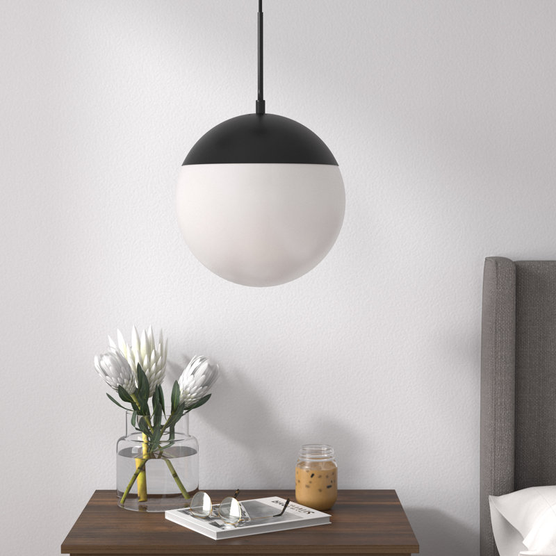 Luminaire suspendu simple à intensité variable 1 lumière Yearby Yearby, Noir, Blanc givré, H 70 po x l 14 po x P 14 po