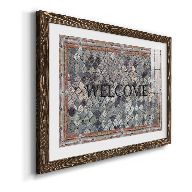 Pompeii Welcome - Art textuel avec cadre photo, H 37,5 po x l 27,5 po x P 1,5 po, Encadré de bois de noyer
