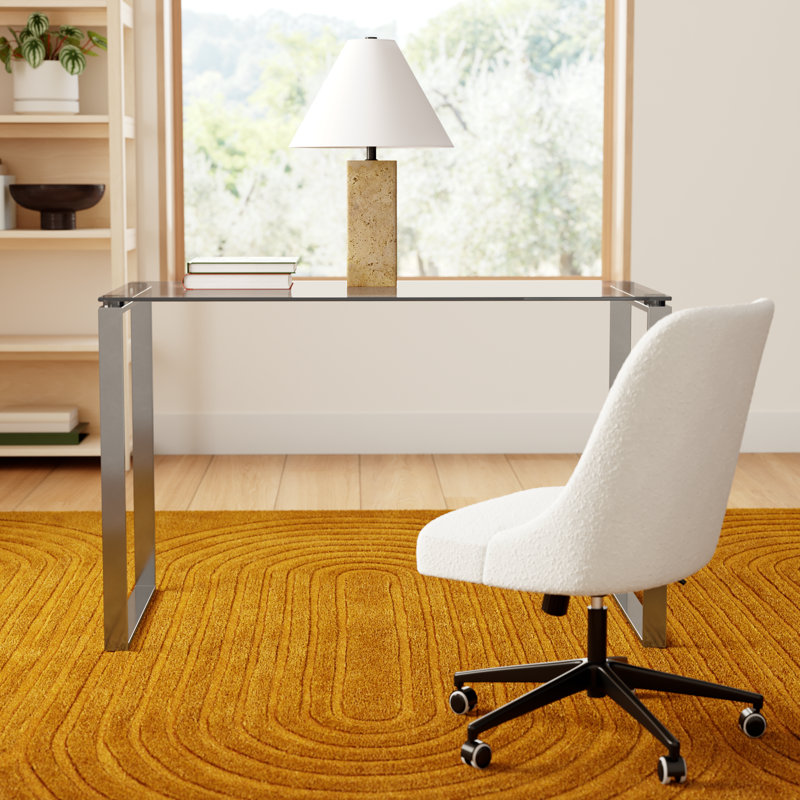 Orion Glass Top Metal Base Writing Desk, Silver