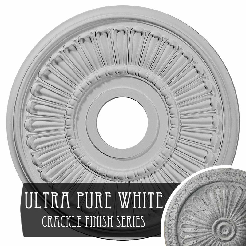 Endurathane Melonie Ceiling Medallion, 16"OD x 3 5/8"ID x 3/4"P (Fits Canopies up to 6 3/8"), Hand-Painted Ultra Pure White Crackle Finish