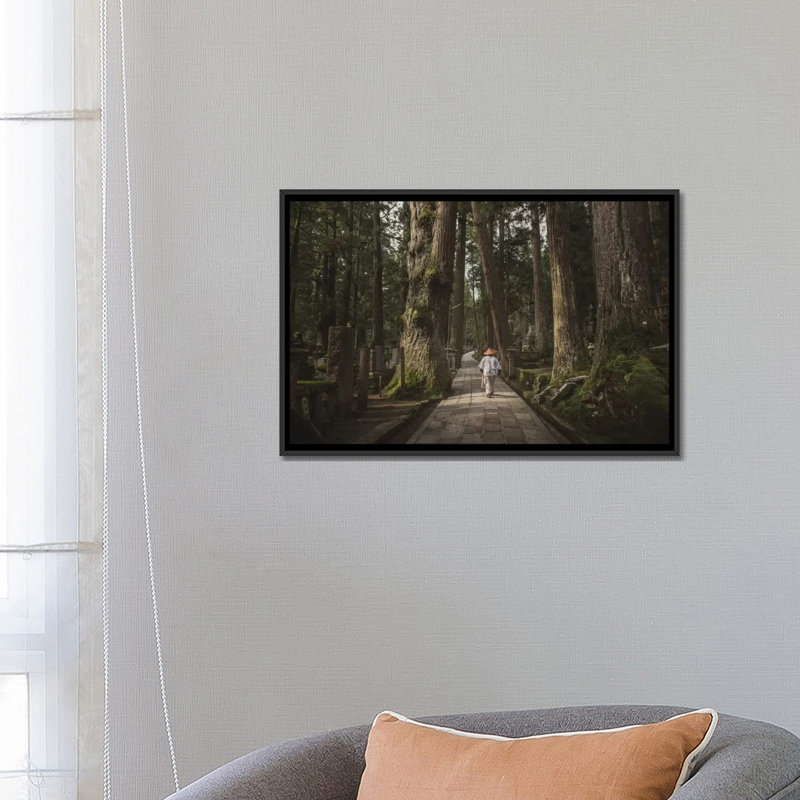 Japon Okunoin - reproduction de photo sur toile, H 40 po x l 60 po x P 1,5 po, Toile avec cadre flottant noir, Pas de tapis