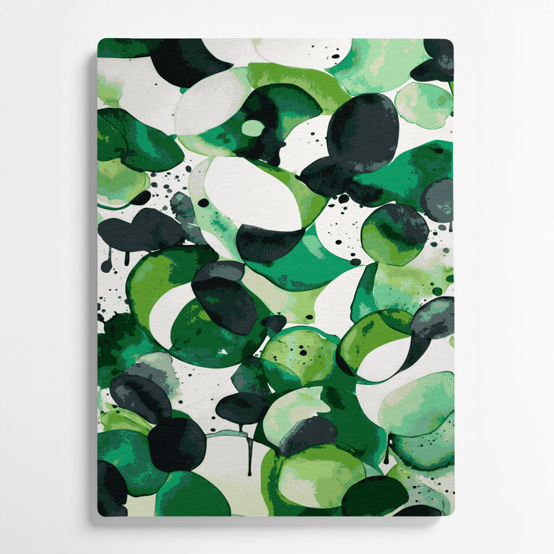 Abstrait aquarelle 70, art mural vert en métal, H 16 po x l 20 po