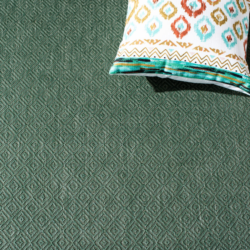 Mercury Row® Oppenheimer Geometric Dark Green Indoor / Outdoor Area Rug ...