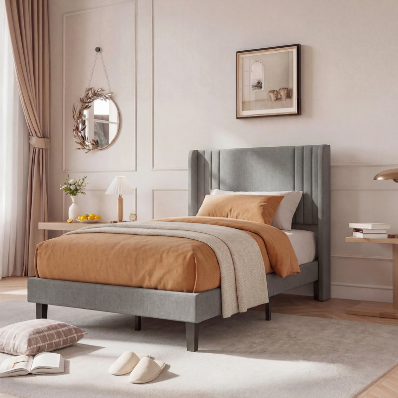 Upholstered Bed, European Single (90 x 200 cm), Grey