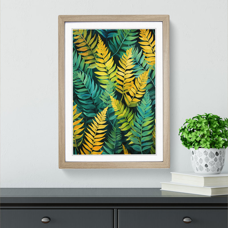 Fern Leaf Expressionism No.3 - Single Picture Frame Print on Wood, Oak, 64cm H x 46cm W x 2cm D