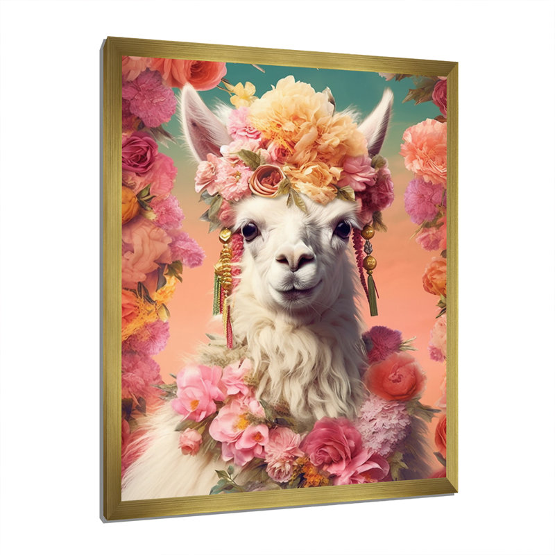 Lama harmonie II sur toile, Cadre doré à une seule photo, H 32 po x l 24 po x P 1 po