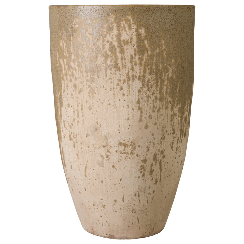 Antique Amber Ceramic Round Planter with Drainage Hole, 43" H x 27.5" W x 27.5" D