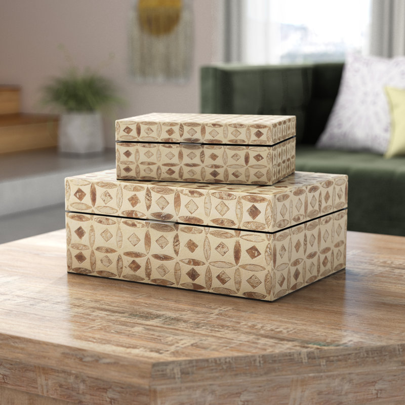 2 Piece Handmade Decorative Box Set, Beige/Brown