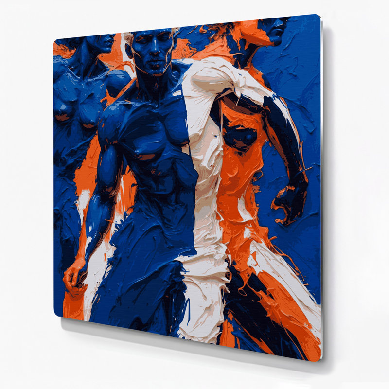 Abstrait art figuratif bleu en métal 76, H 12 po x l 12 po