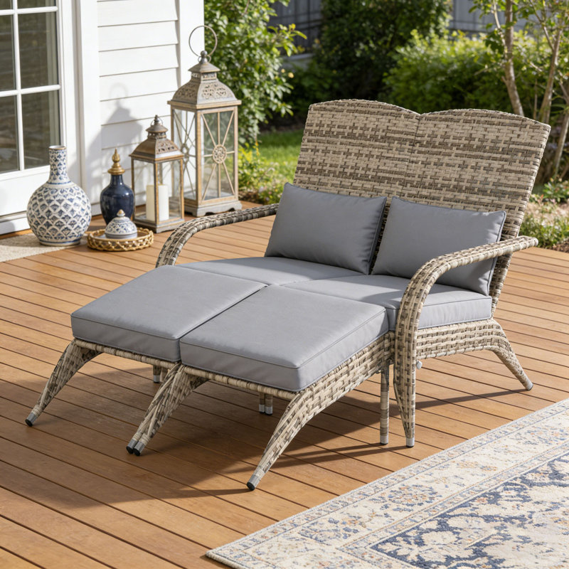 Outdoor High-Back Chair,Garden Wicker Chair, Gray,Yellow