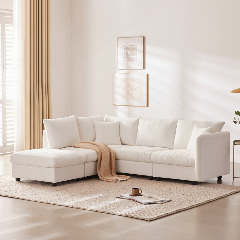 Canapé modulaire Emmilee, Coton / lin blanc
