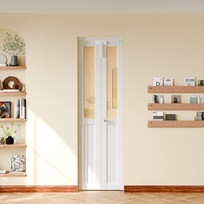 Rattan Bifold Doors -  Webbing And Wood Design Interior Door For Closet,Solid Wood With Lock,Handle And Hardware Kits.