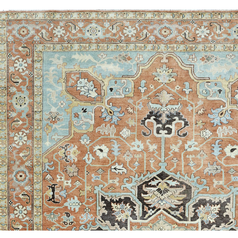Hand Knotted Wool Area Rug in Rust, Rectangle 5' x 8'