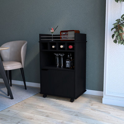Chariot-bar rectangulaire noir avec rangement à 1 porte spacieux et pratique