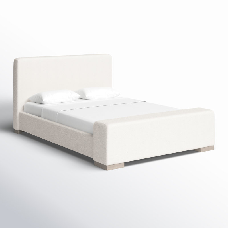 Elegant Queen-Sized Boucle Upholstered Bed with Natural Gray Oak Frame