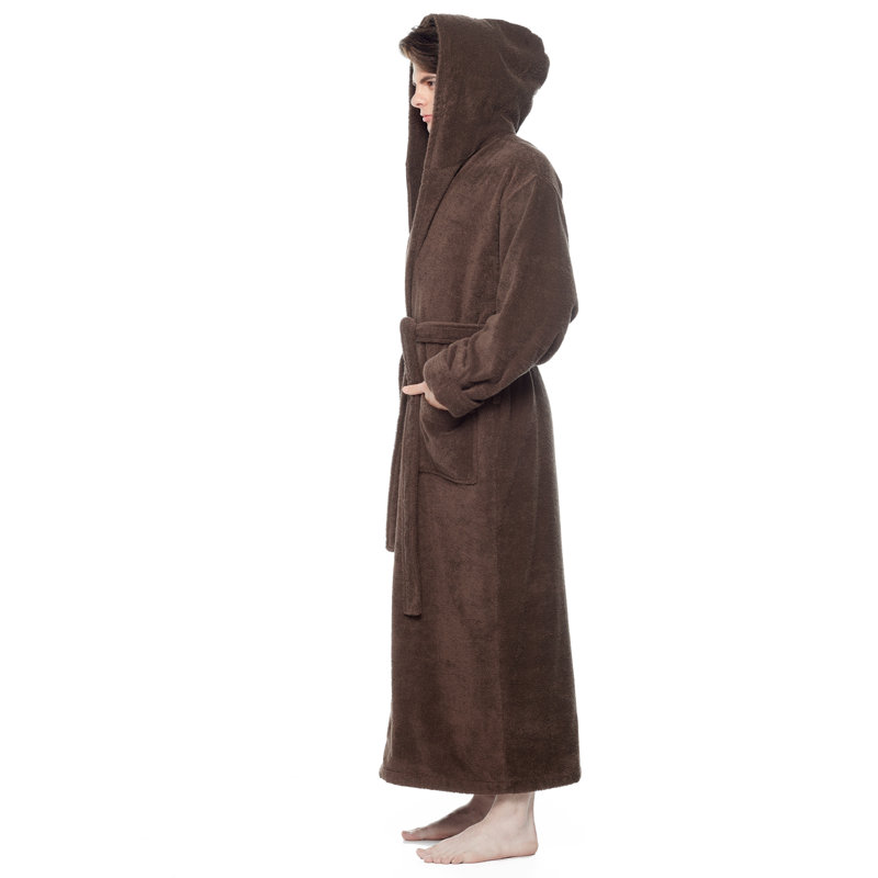 Peignoir à capuche mâle 100% coton avec capuche Bulloch, Brun châtaigne, L 55 po x l 27,5 po