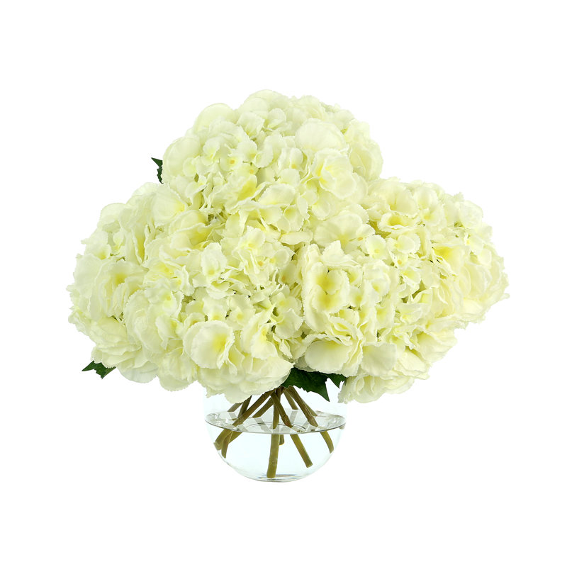 Hydrangea Floral Arrangement in Vase, White, 18" H x 20" W x 20" D