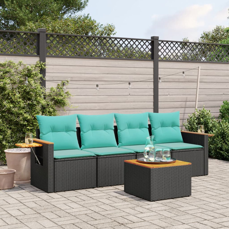  Ensemble de canapé de patio 5 pièces avec coussins en rotin de polyester noir