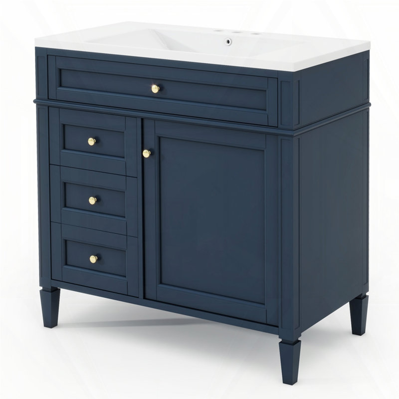 Meuble-lavabo de 30 po avec lavabo supérieur, Bleu, Doré, 36"