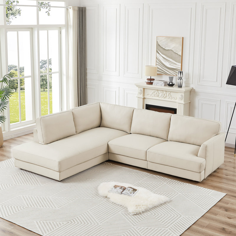 Canapé modulaire en cuir véritable Byrle, Cuir véritable crème, Face à la gauche