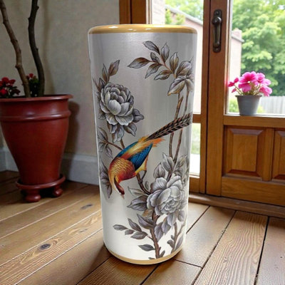 Hand Finished Ceramic Umbrella Stand | Freestanding Vintage Style Decorative Holder for Umbrellas, Flowers or Sticks