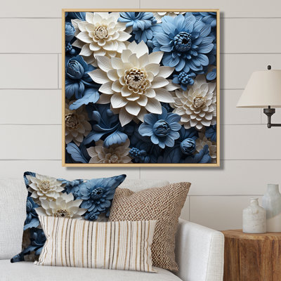 «Graceful Mums» noir et bleu pâle, peinture sur toile