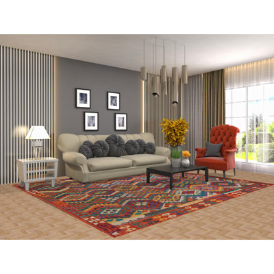 Tapis oriental multicolore à motif géométrique kilim 8 x 10
